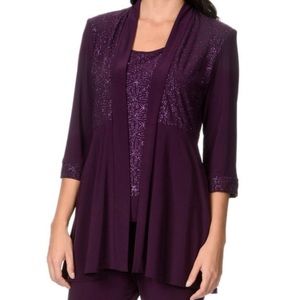 3/4 sleeve Glitter Print Jacket and Top.